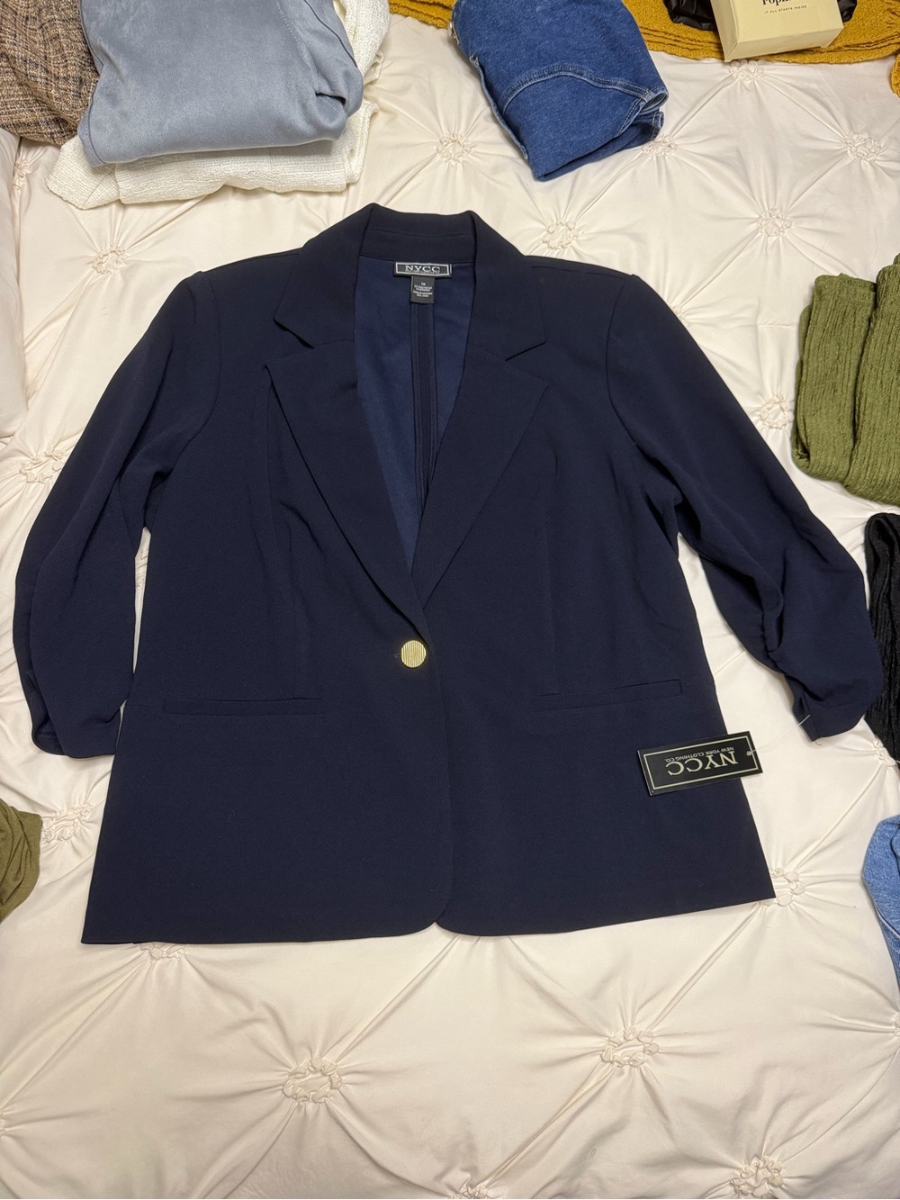 NYC Women's Navy Single-Button Blazer with Gold Button
